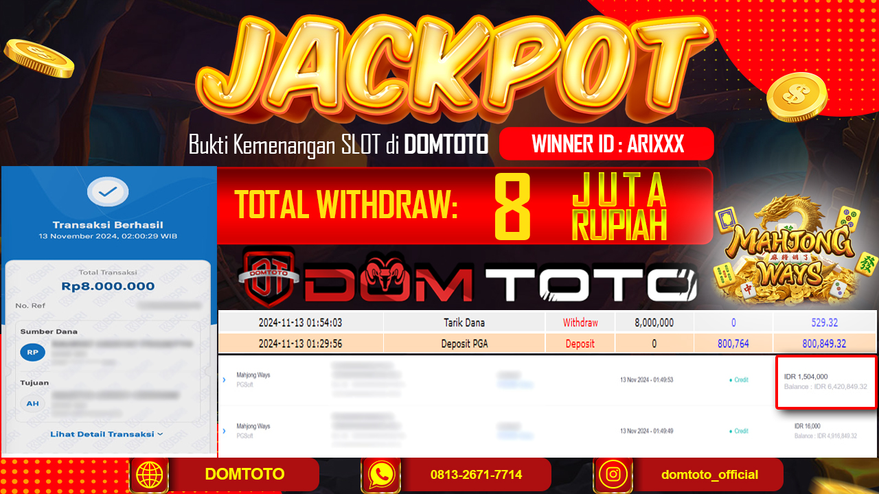 JACKPOT SLOT MAHJONG WAYS 13 NOVEMBER 2024